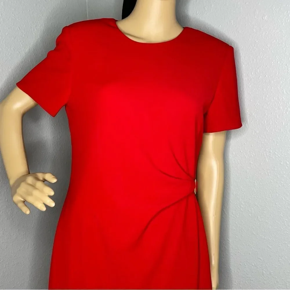 Vintage David Warren Short Sleeve MIDI Sheath Dress Red Size 10